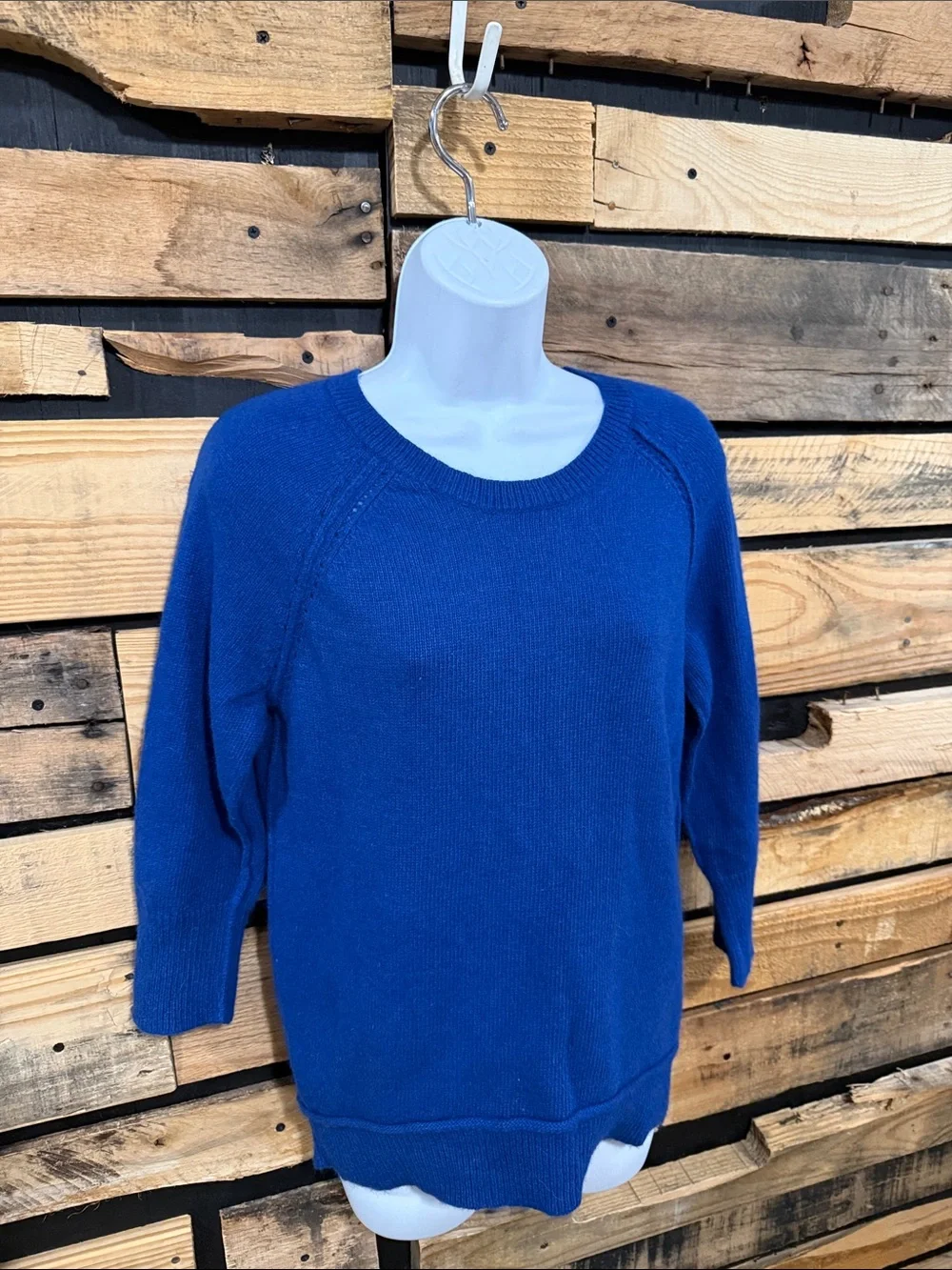 Cynthia Rowley Royal Blue 3/4 Sleeve Angora Rabbit Hair Scoop Neck Sweater M